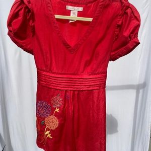 Red Embroidered Puff-Sleeve Blouse